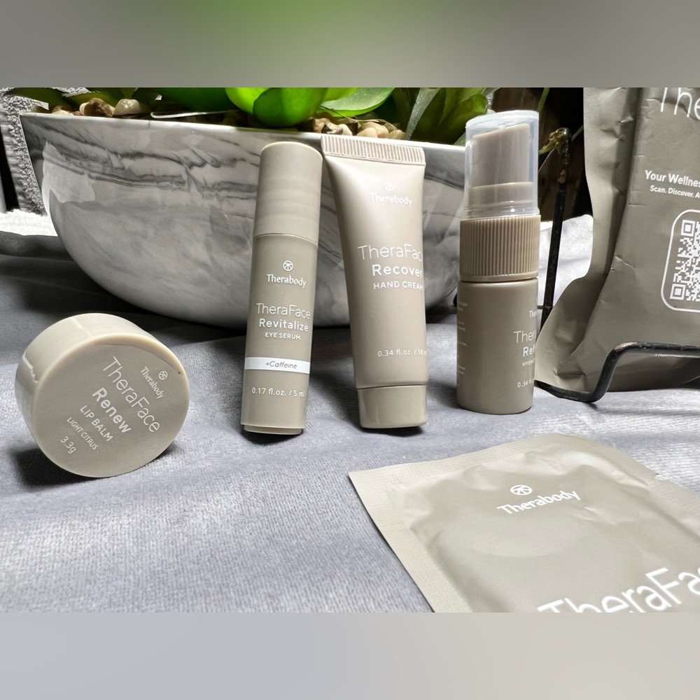United Airlines polaris amenity kit therabody skin care